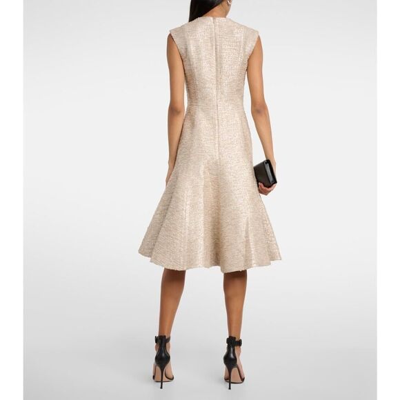 Emilia Wickstead DENVER DRESS IN BEIGE AND SILVER JACQUARD TWEED US6 - Picture 2 of 12